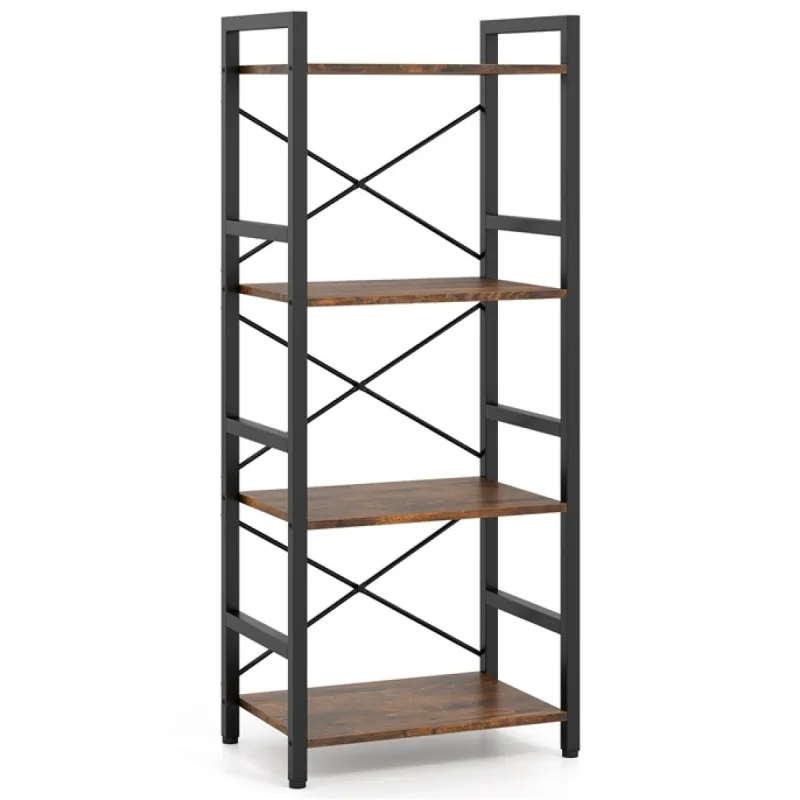 Costway Estantería Estrecha Librería Industrial 4 Niveles Estructura Metálica Resistente Diseño Anticaída 41,5 x 27,5 x 100cm Marrón Rústico y Negro