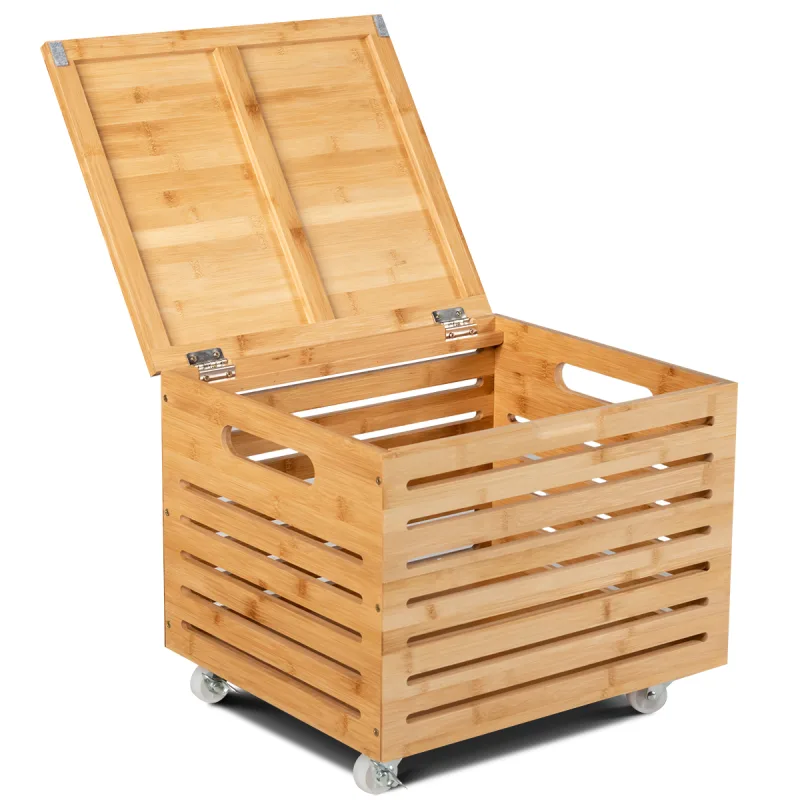 Costway Caja Enrollable de Bambú con Ruedas y Tapa Organizador de Documentos Juguetes Mantas para Hogar Oficina Natural