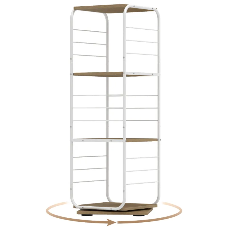 Costway Estantería Giratoria de 4 Niveles Torre 360° con Estructura Metálica Ahorra Espacio Esquinera Estante para 210 Discos para Oficina Salón Natural
