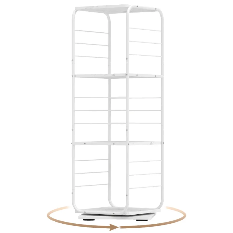 Costway Estantería Giratoria de 4 Niveles Torre 360° con Estructura Metálica Ahorra Espacio Esquinera Estante para 210 Discos para Oficina Salón Blanco