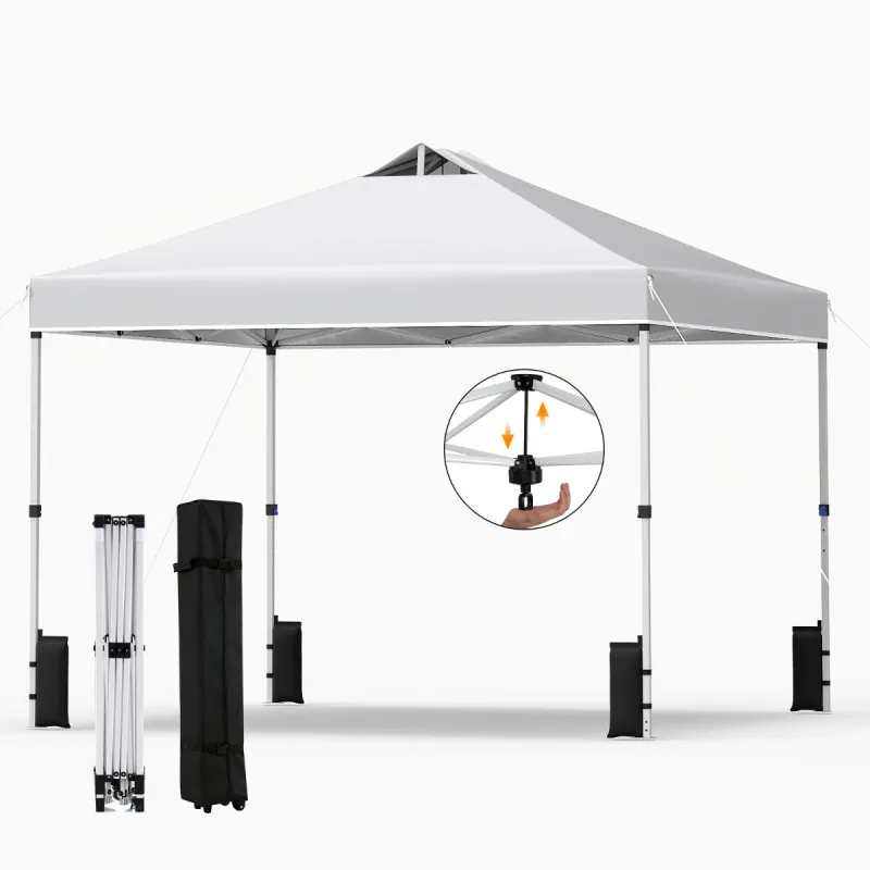 Costway Toldo Plegable Montaje Instantáneo con 1 Botón para 1 Persona Marzo Resistente Techo Plateado Gazebo Portátil con Ruedas para Camping Blanco