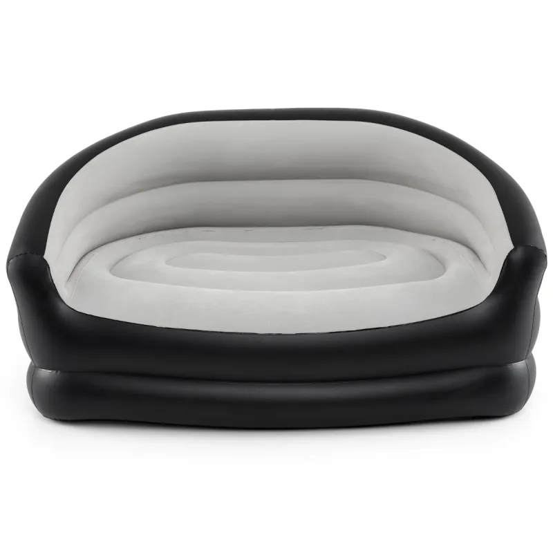 Costway Sofá Inflable 2 Plazas Portátil Plegable Superficie Flocada Reposabrazos Exterior Interior Camping Viajes Sin Bomba Gris+Negro