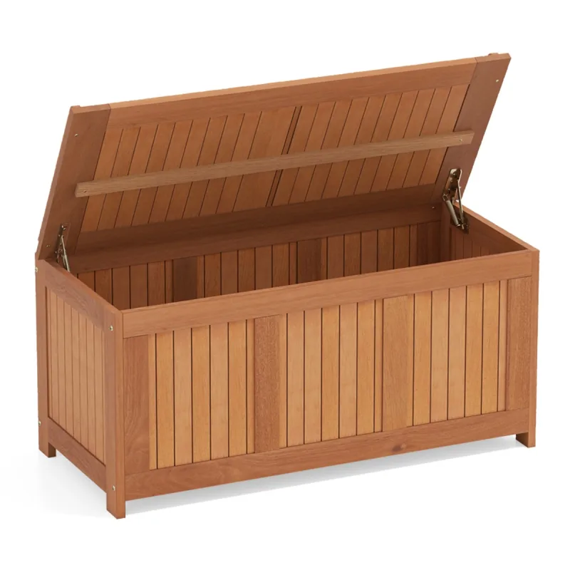 Costway Baúl Almacenaje Madera 3 en 1 Banco Patio Tapa Abatible Cojines Herramientas Juguetes Exterior Jardín Terraza