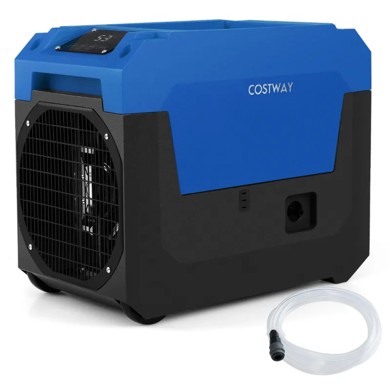 Costway Deshumidificador Comercial de 66L con Bomba Deshumidificador Portátil con Manguera de Drenaje para Sótanos Hogares Restauración Azul