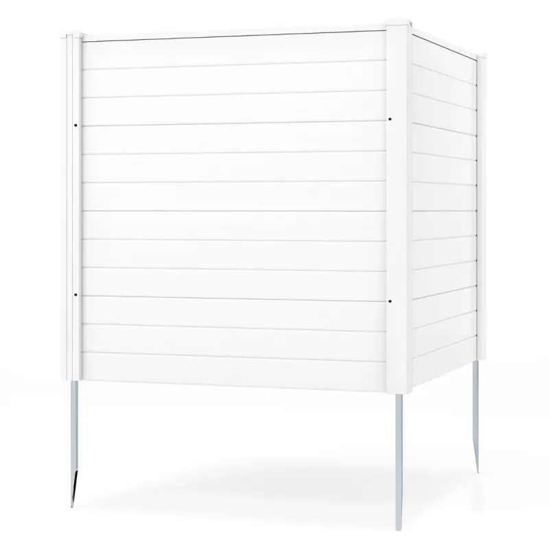 Costway Valla Jardín Exterior de 2 Paneles PP con Estacas Tierra para Protección Aire Acondicionado y Cubo Basura 123x123cm Blanco