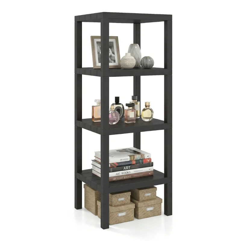 Costway Estantería Plástico 4 Niveles Estante Organizador Estrecho Multiusos sin Herramientas Baño Sala Lavandería 38 x 32,5 x 99 cm Negro