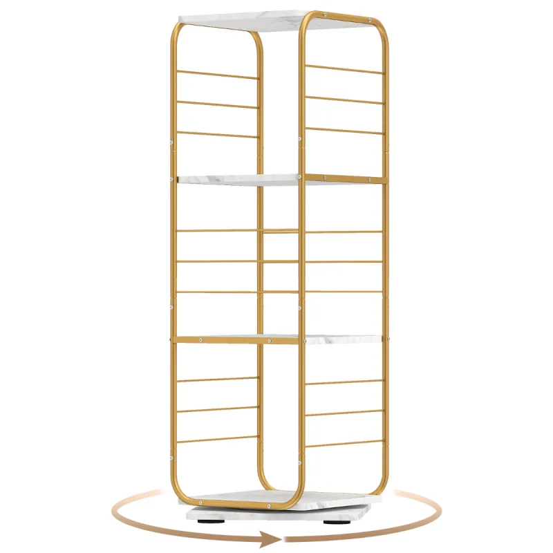 Costway Estantería Giratoria de 4 Niveles Torre 360° con Estructura Metálica Ahorra Espacio Esquinera Estante para 210 Discos para Oficina Salón Dorado