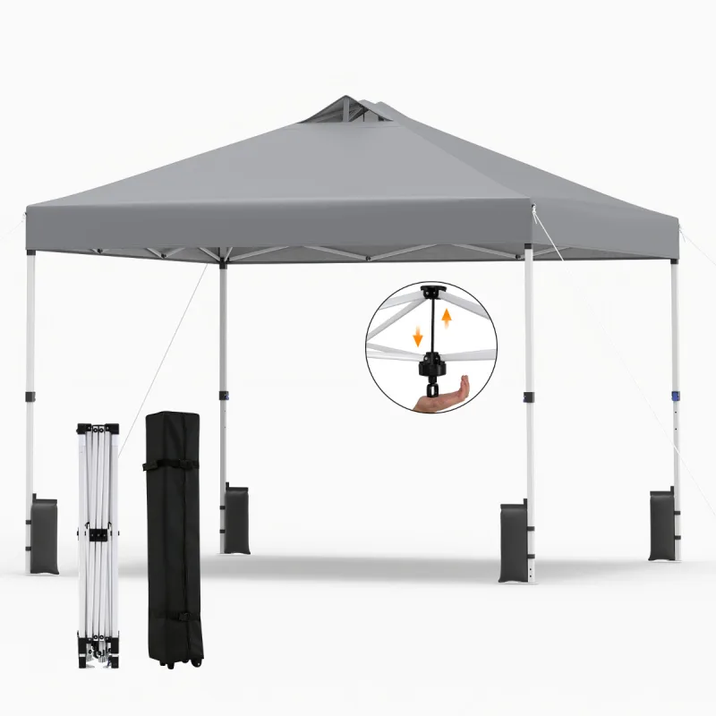 Costway Toldo Plegable Montaje Instantáneo con 1 Botón para 1 Persona Marzo Resistente Techo Plateado Gazebo Portátil con Ruedas para Camping Gris