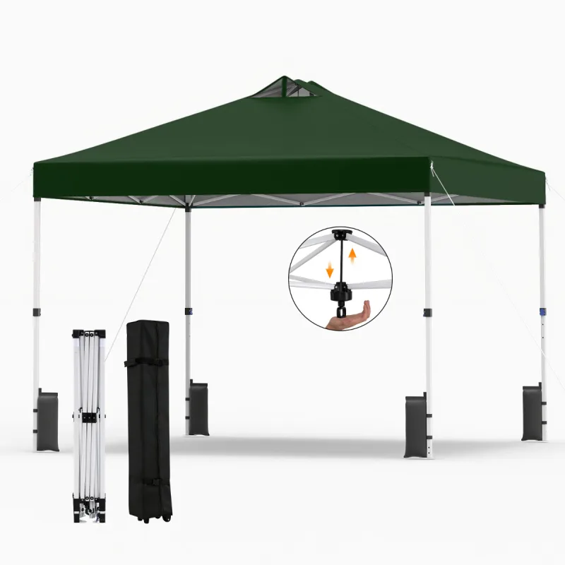Costway Toldo Plegable Montaje Instantáneo con 1 Botón para 1 Persona Marzo Resistente Techo Plateado Gazebo Portátil con Ruedas para Camping Verde