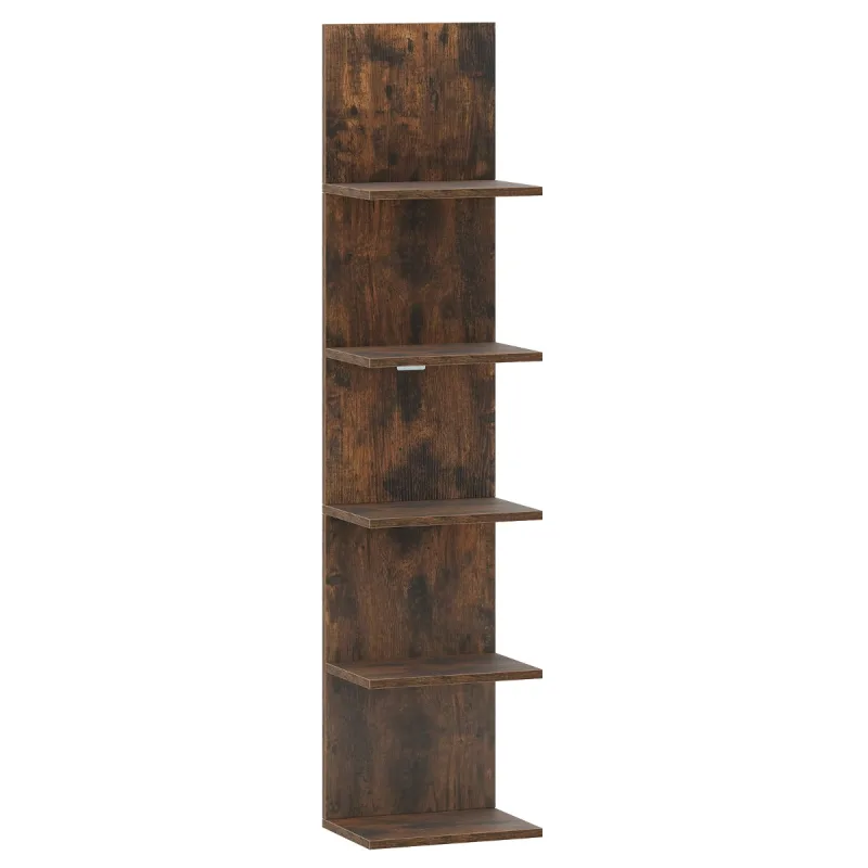 Costway Estantes Pared 5 Niveles Flotante Vertical Madera Organizador para Dormitorio Sala Estar Baño Hogar Marrón Rústico