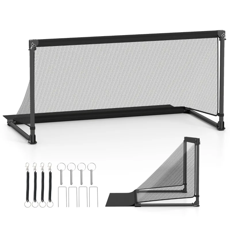 Costway Portería de Fútbol Infantil Portátil con Marco de Metal Plegable Estacas para Suelo Montaje Sencillo Deportivo para 6+ Años 150 x 71 x 76 cm