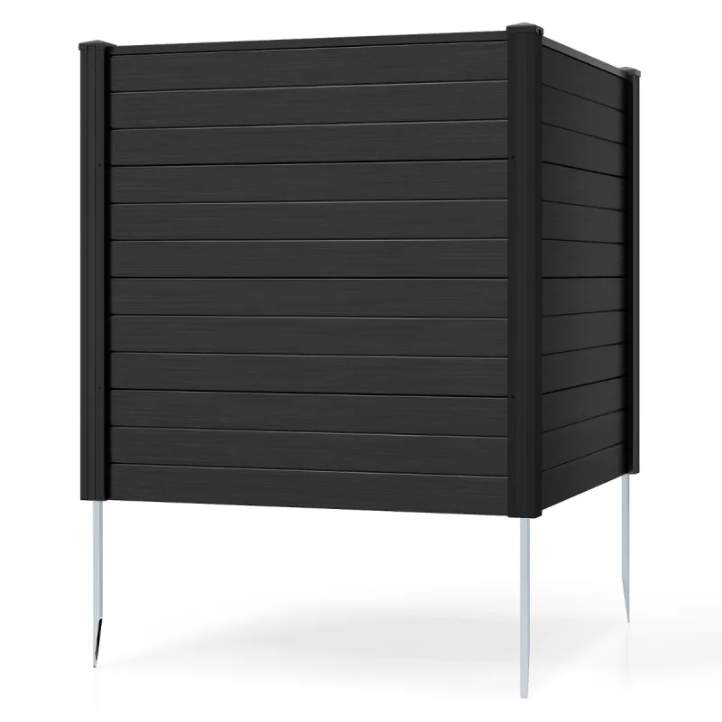 Costway Valla Jardín Exterior de 2 Paneles PP con Estacas Tierra para Protección Aire Acondicionado y Cubo Basura 123x123cm Negro