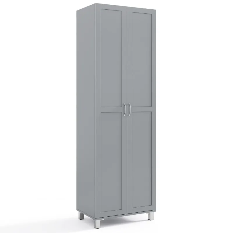 Costway Armario Alto de Almacenamiento con Doble Puerta Estante Ajustable y Diseño Antivuelco para Cocina Sala Estar Dormitorio Gris