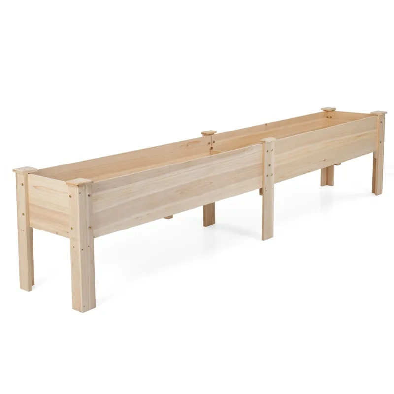 Costway Jardinera Elevada de Madera Rectangular con Patas Orificios de Drenaje Huerto Urbano Exterior para Verduras Flores Natural