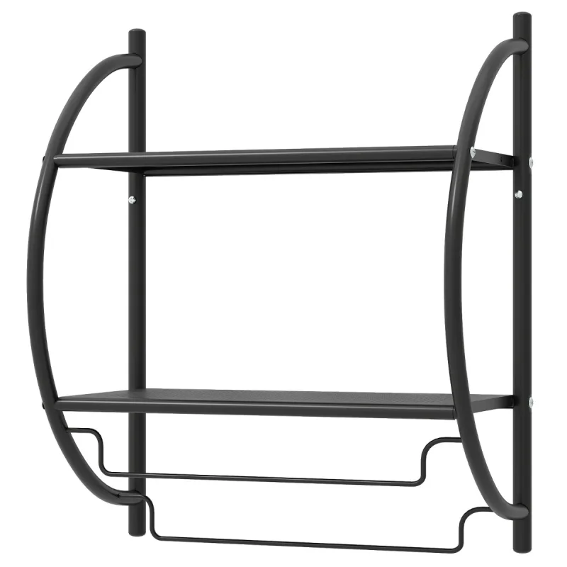 Costway Toallero de Pared Toallero con Barra y 2 Estantes Estantería de Pared Estante de Ducha Baño Organizador Almacenamiento Negro