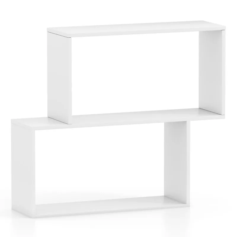 Costway Estantería para Libros Armario de Libros de 2 Niveles con Espacio de Almacenamiento Estantería para Sala de Estar Dormitorio Blanco