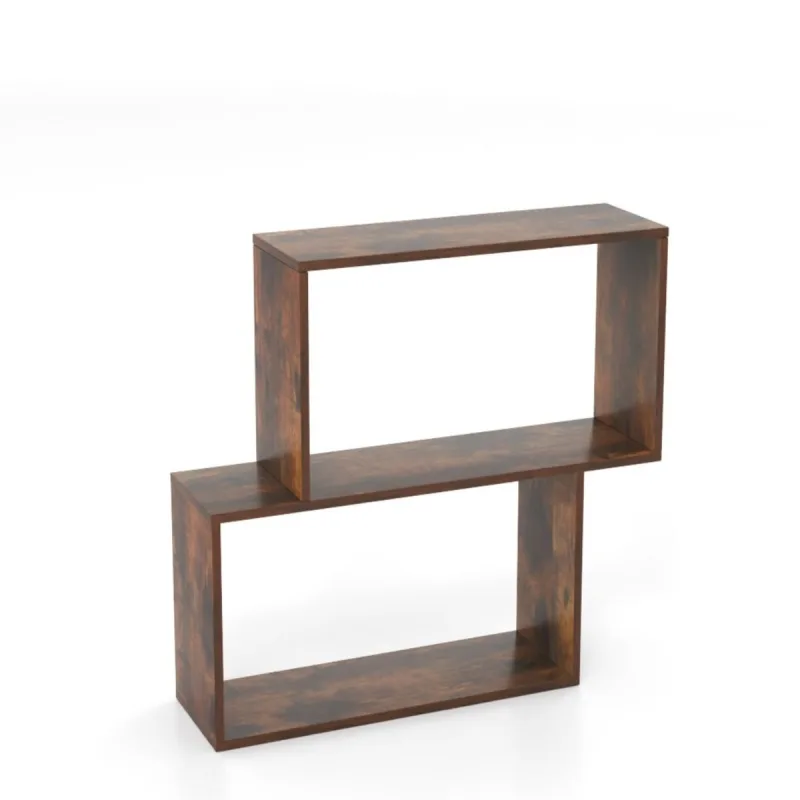 Costway Estantería para Libros Armario de Libros de 2 Niveles con Espacio de Almacenamiento Estantería para Sala de Estar Dormitorio Marrón