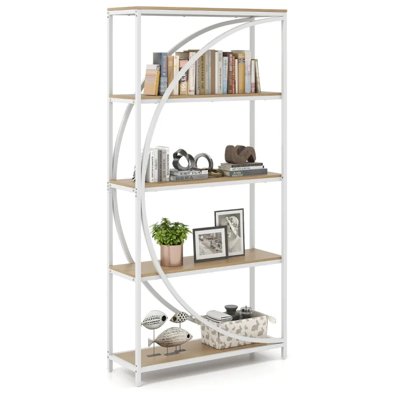 Costway Estantería de 5 Niveles Librería Industrial con Estantes de Almacenaje Abiertos Estantería de Exhibición Alta Independiente en Forma Natural