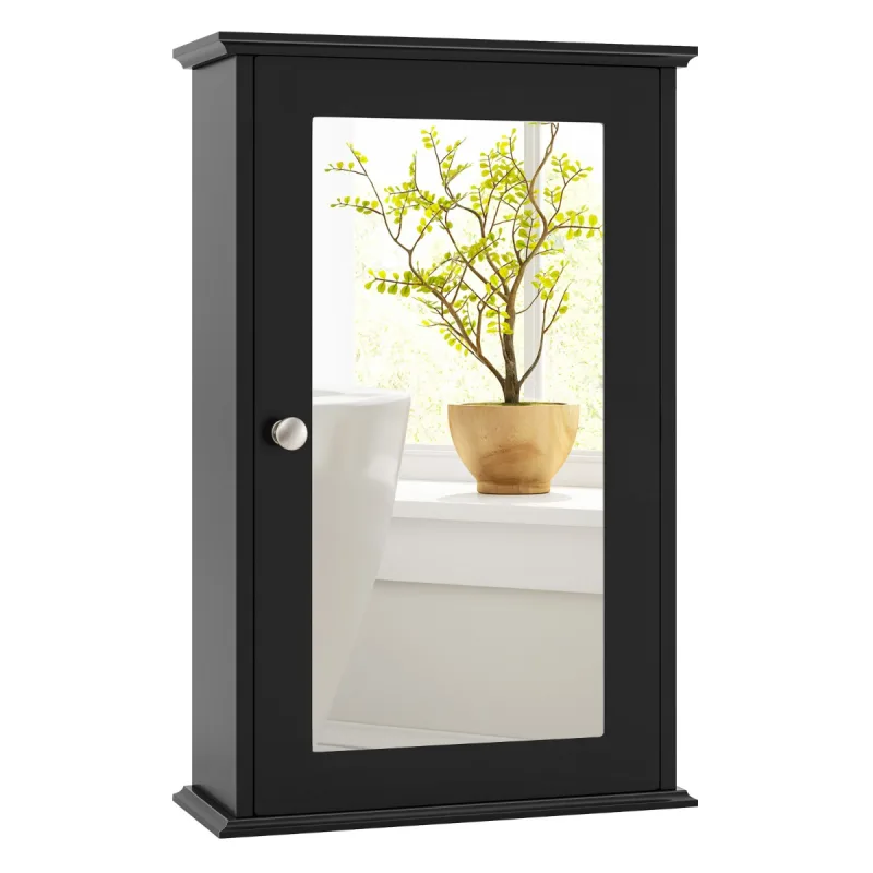 Costway Armario del Baño con Espejo Montado a la Pared con Una Puerta y Repisa Regulable para Casa Baño Cocina 34 x 15 x 51 cm Negro