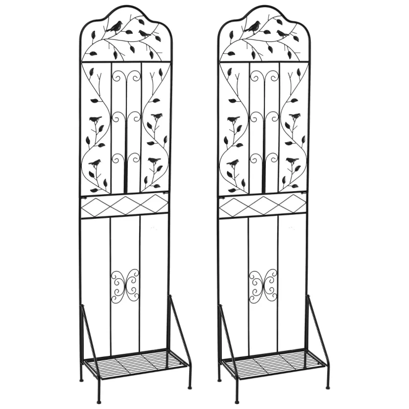 Costway Juego de 2 Enrejados de Jardín para Plantas Trepadoras Enrejado Metálico Independiente de 190 cm con Estante Plegable y Estacas Negro