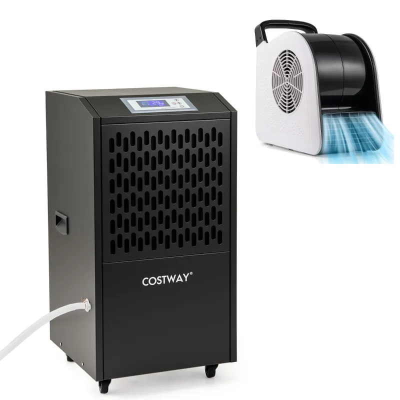 Costway Kit Profesional de Control de Humedad y Ventilación con Deshumidificador Negro 118L/día y Ventilador Soplador 3 Velocidades 185°