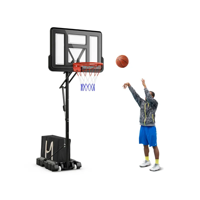Costway Sistema de Canasta de Baloncesto Portátil Aro de Baloncesto para Interior y Exterior con Ajuste de Altura Fácil Tablero Irrompible Negro
