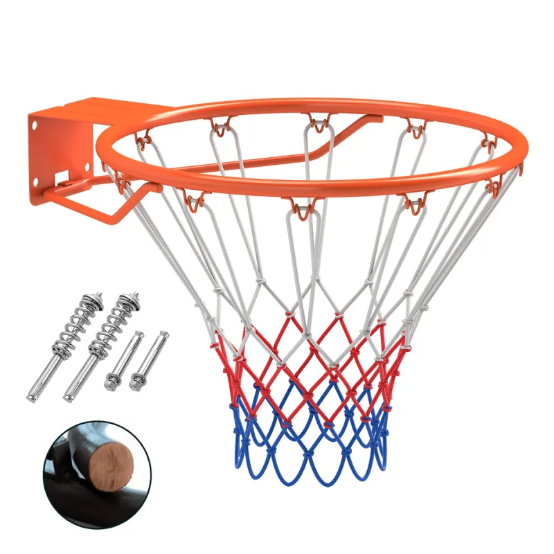 Costway Aro de Baloncesto de 45 CM Montado en la Pared con Doble Resorte Red para Todo Clima Reemplazo para Interior Exterior Naranja
