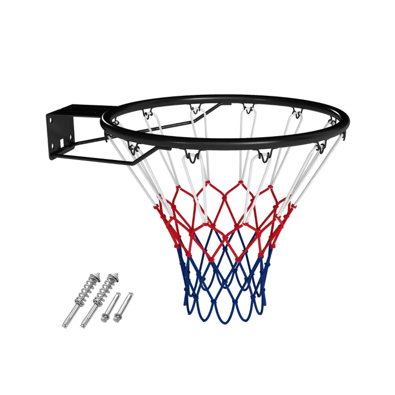 Costway Aro de Baloncesto de 45 cm Aro de Baloncesto de Alta Resistencia para Montaje en Pared con Doble Resorte y Red para Todo Tipo Negro