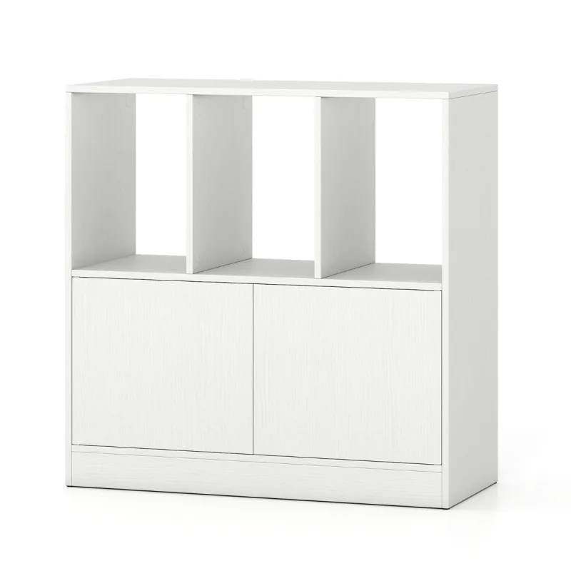 Costway Librería de 3 Cubos con Puertas Estantería Cubica de 3 Niveles con Compartimentos Abiertos y Armario Organizador de Almacenamiento Blanco