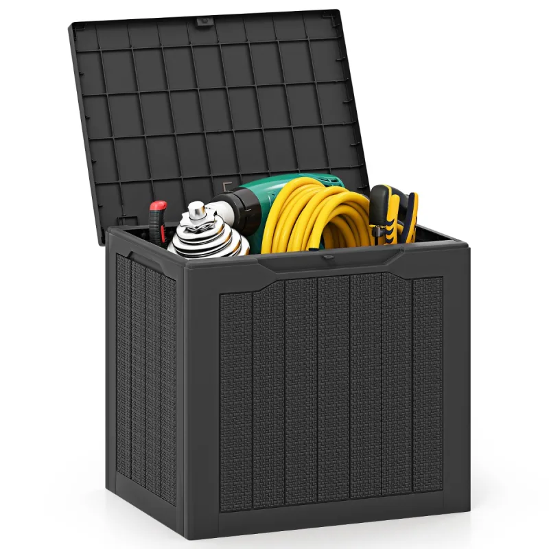 Costway Caja de Almacenamiento de Exterior de 96 L con Tapa con Cerradura y Textura de Ratán Tejido Organizador 56 x 41 x 50,5 cm Negro