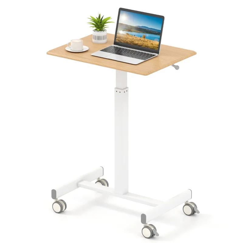 Costway Escritorio Elevable de Pie Móvil con Altura Ajustable 4 Ruedas Giratorias Base en Forma de H para Estar Oficina 65 x 48 x 74,5-108,5 cm Natural
