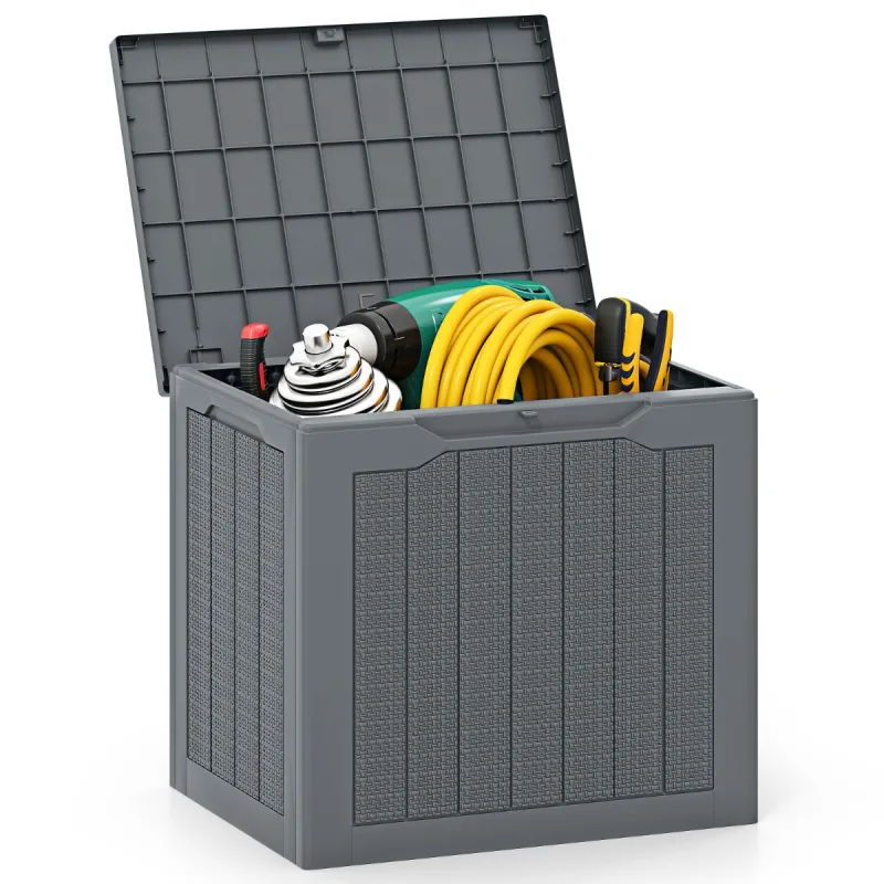 Costway Caja de Almacenamiento de Exterior de 96 L con Tapa con Cerradura y Textura de Ratán Tejido Organizador 56 x 41 x 50,5 cm Gris