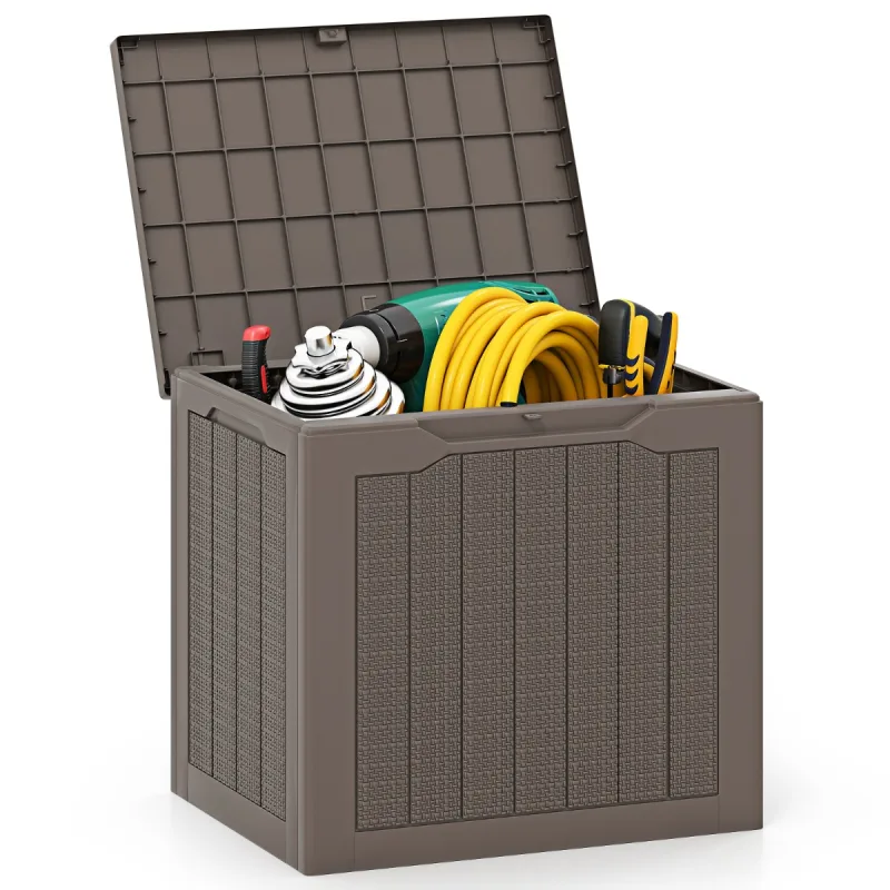 Costway Caja de Almacenamiento de Exterior de 96 L con Tapa con Cerradura y Textura de Ratán Tejido Organizador 56 x 41 x 50,5 cm Marrón
