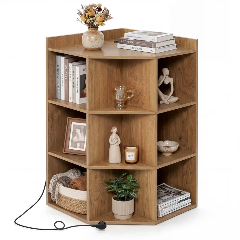 Costway Armario Esquinero con Estación de Carga y 9 Cubículos para Dormitorio Salon o Cocina Madera