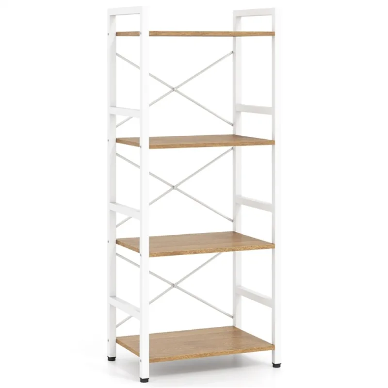 Costway Estantería Estrecha Librería Industrial 4 Niveles Estructura Metálica Resistente Diseño Anticaída 41,5 x 27,5 x 100cm Natural y Blanco