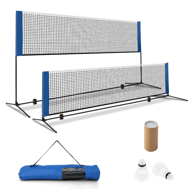 Costway Red de Bádminton Portátil Ajustable en Altura con Postes Bolsa de Transporte y 2 Volantes para Interior y Exterior 420cm Azul