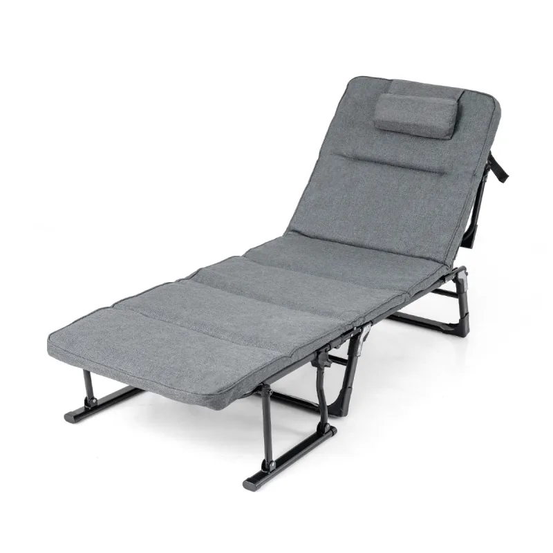 Costway Sillón Cama Plegable 3 en 1 con Respaldo Ajustable en 6 Posiciones Almohada y Reposacabezas para Camping Interior y Exterior Gris