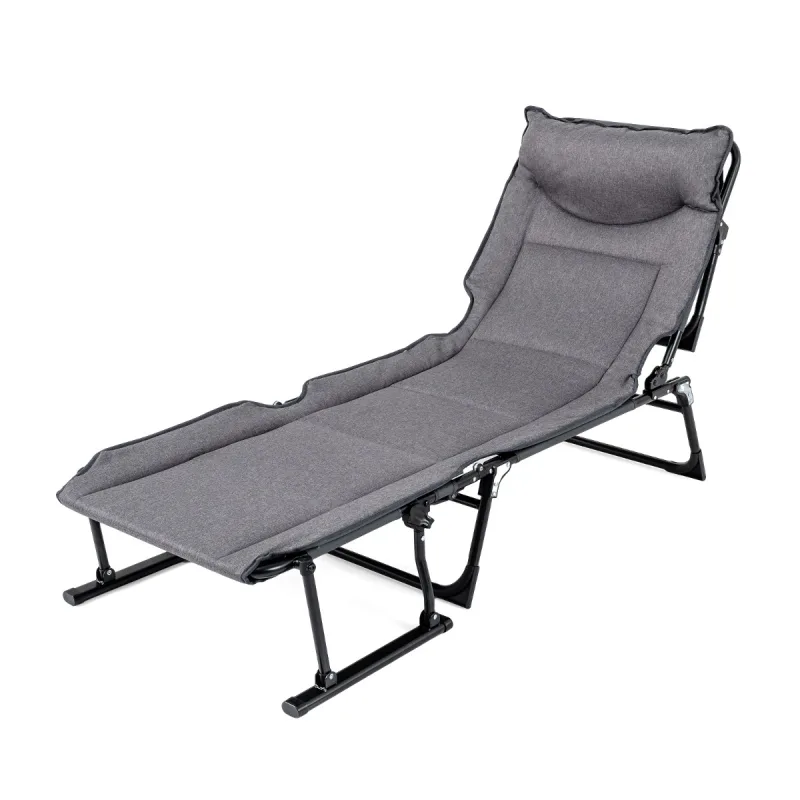Costway Cama Plegable de Camping 3 en 1 Individual Acolchada de Una Pieza con Respaldo Ajustable en 6 Posiciones Reposacabezas y Almohada para Interior y Exte