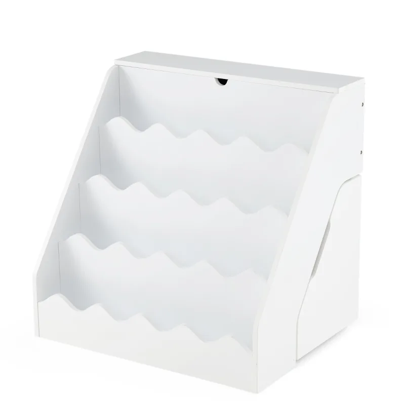 Costway Estantería de Madera para Niños de 4 Niveles con Estantes Abiertos Cajón con Ruedas y Caja con Tapa para Sala de Juegos Color Madera Blanco