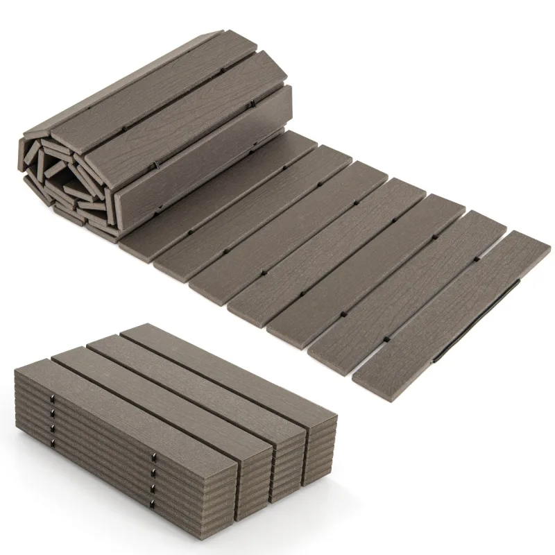 Costway Camino de Jardín Exterior de 242 cm Sendero Recto Desplegable para Patio Conexión de Alambre Metálico Antideslizante Camino Decorativo Gris