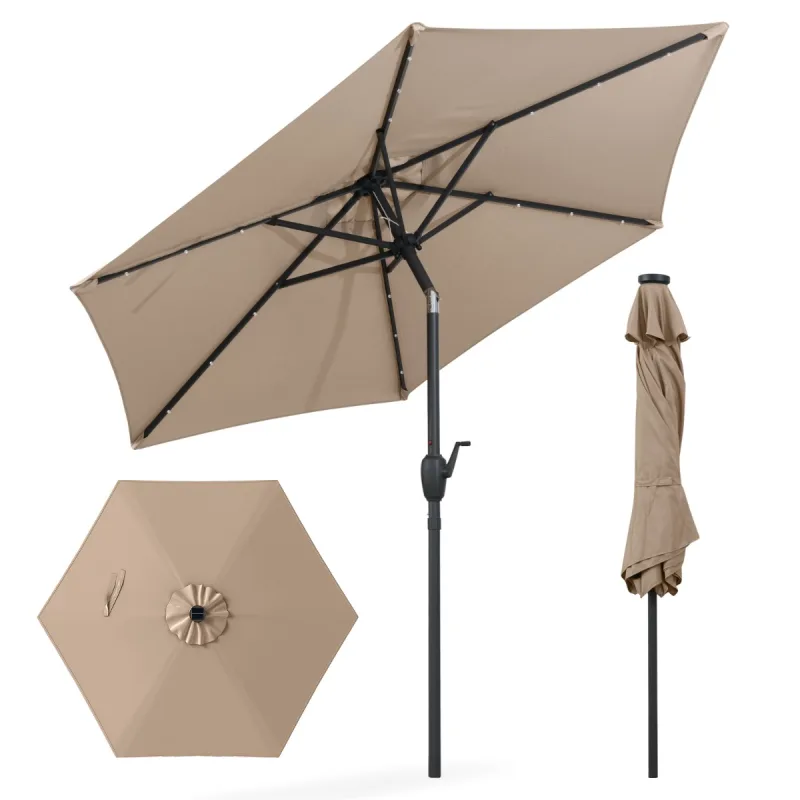 Costway Parasol con Luces LED con Energía Solar Sistema de Inclinación con Botón 230 x 230 x 225 cm