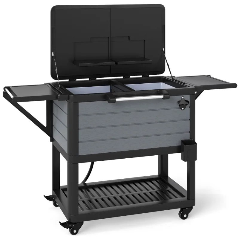 Costway Carrito Enfriador Rodante para Patio con Ruedas 91 L Gran Capacidad de Bebidas con 2 Repisas de Almacenamiento Abrelatas
