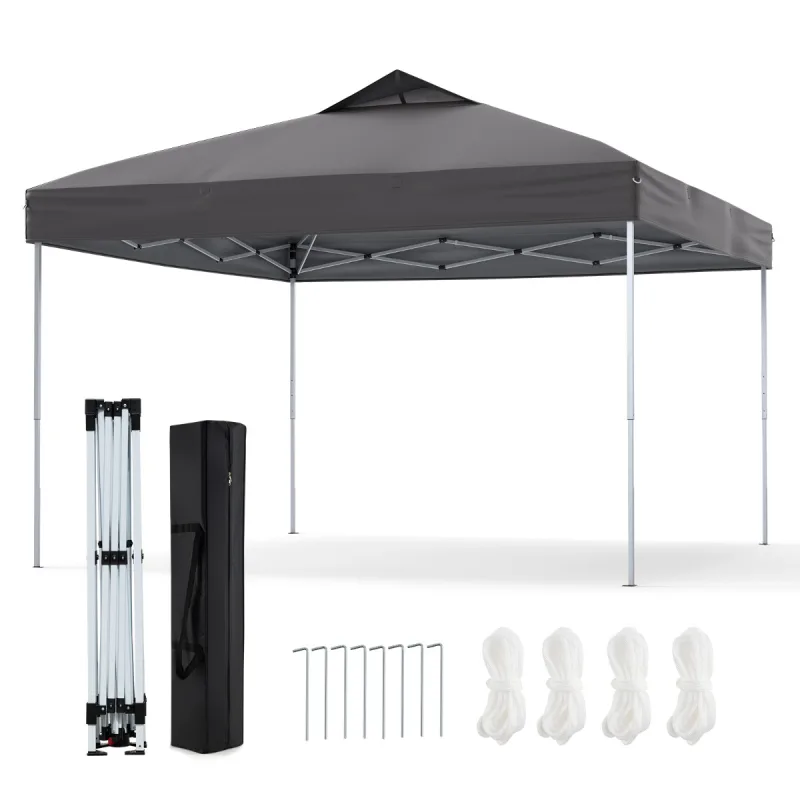Costway Carpa Plegable de Patio con Bolsa de Transporte Cuerdas de Viento y Estacas Techo Ventilado para Jardín Fiestas 295 x 295 cm Gris
