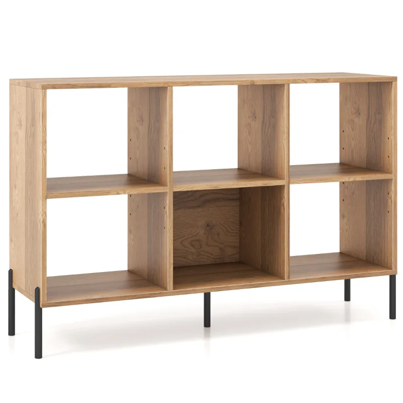 Costway Librería Estantería de 6 Cubos de Madera de 2 Niveles con Patas de Metal Ajustables en 5 Posiciones 120 x 35 x 79,5 cm