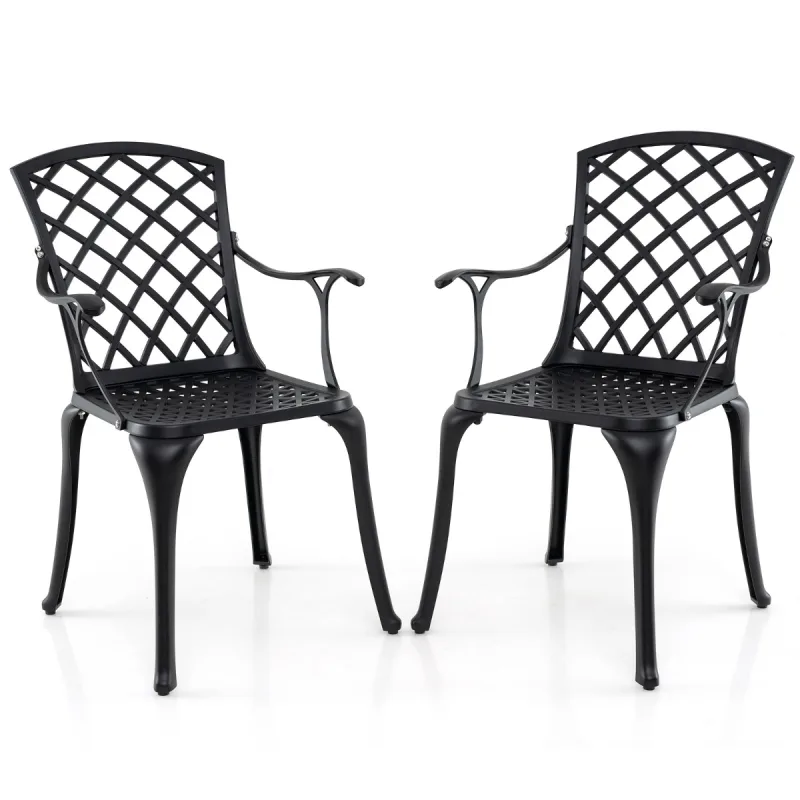 Costway Juego de 2 Sillas de Comedor de Aluminio Fundido Sillas de Patio con Asiento Ergonómico Curvado y Patas Ajustables para Jardín Balcón
