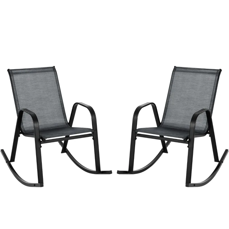 Costway Juego de 2 Sillas Mecedoras Patio Ergonómicas Asiento de Textilene Balanceo Suave Carga 150kg para Terraza Jardín 91 x 62 x 86 cm