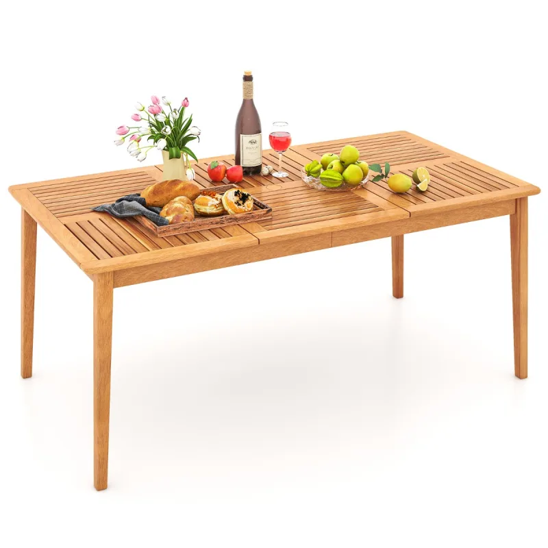 Costway Mesa de Comedor Exterior para 6 Personas 170 x 90 x 75,5 cm de Madera de Acacia con Agujero para Sombrilla de 5 cm Natural
