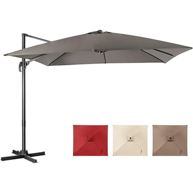 Costway Sombrilla 300 cm para Patio con Manivela 3 Inclinaciones Rotación a 360° 8 Varillas Base Cruzada Parasol de Exterior