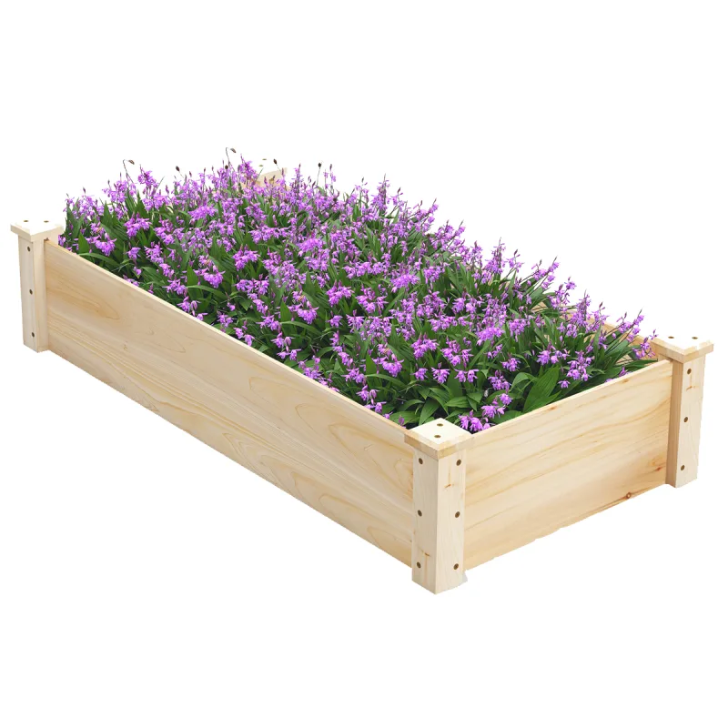 Costway Cama de Jardín Elevada de Madera Caja de Plantación Rectangular para Verduras Frutas Flores para Jardín 120 x 61 x 25,5 cm Natural