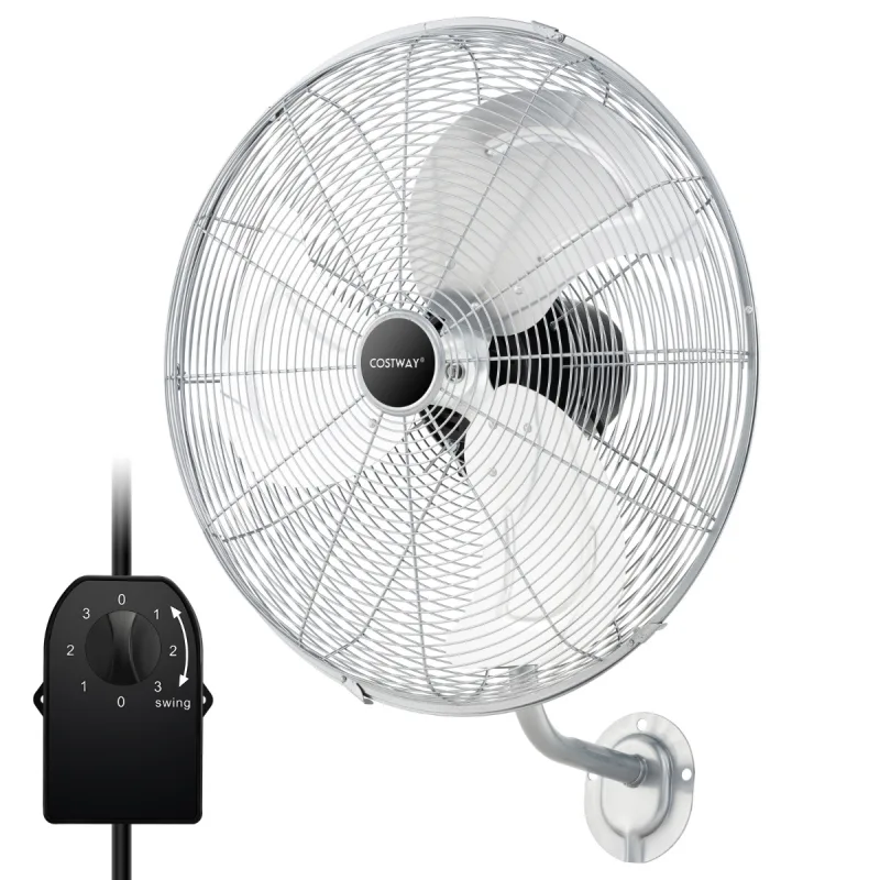 Costway Ventilador de Pared de 51 cm de Metal con 3 Velocidades Oscilación de 85° Cabezal de Inclinación Ajustable de 30° para Doméstico